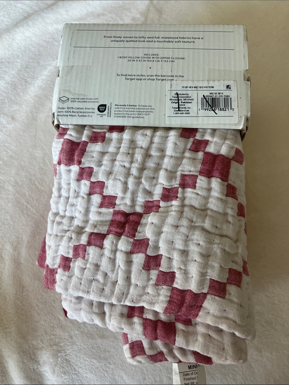 Threshold Matelassé Reversible Body Pillow Cover in Pink and White - Picture 7 of 9